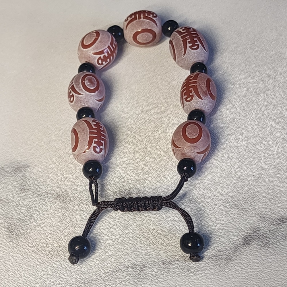 Vintage Longevity Symbol Beaded Bracelet Red Black Adjustable‎ Cord Boho
Unisex